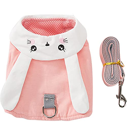 PetPhindU Netter Hund Vest Harness Rosa Häschen Atmungsaktiv Softgeschirre mit Hundeleine Kleine Hundegeschirr Welpengeschirr und Leine Set Teddy Bichon von PetPhindU