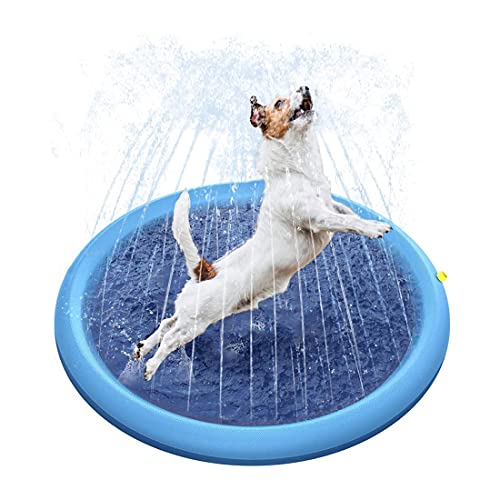 PetPhindU Splash Sprinkler-pad für Kleine, Mittlere Große Hunde und Kinder 150cm / 59inch, Hundehaustierbecken Beweglicher Faltbarer Hunde Kiddie Pool Im Freien Innen-Wasser-teich Pool Waschzuber von PetPhindU