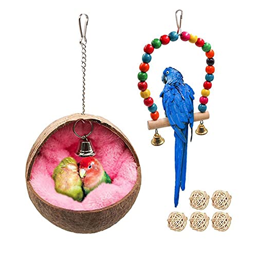 PetPhindU Vogel Schaukel Papagei Set Spielzeug 3-Pack Käfig Spielzeug Hängenden Schaukel Klettern Leitern Vogel Sitzstangen Käfig Natürliche Coconut Shell Vogel Nest Haus Bett für Nymphensittiche, von PetPhindU