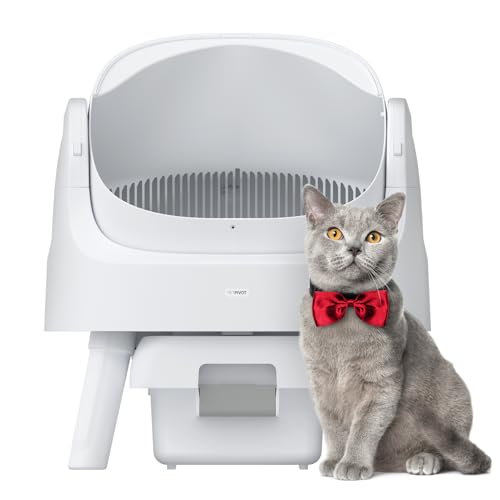 PetPivot Self Cleaning Cat Litter Box, Open Top Litter Box for Multiple Cats, Automatic Cat Litter Box with Liners and Mat Included, White von PetPivot