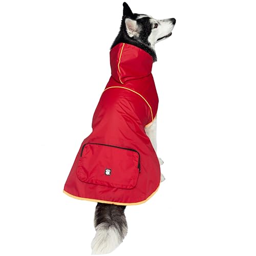 PetRageous 24201L Banff Hunde-Regenjacke, verstaubar, Größe L, Rot von Petrageous