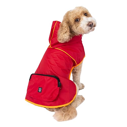 PetRageous Banff 24201M Hunde-Regenjacke, verstaubar, Größe M, Rot von Petrageous