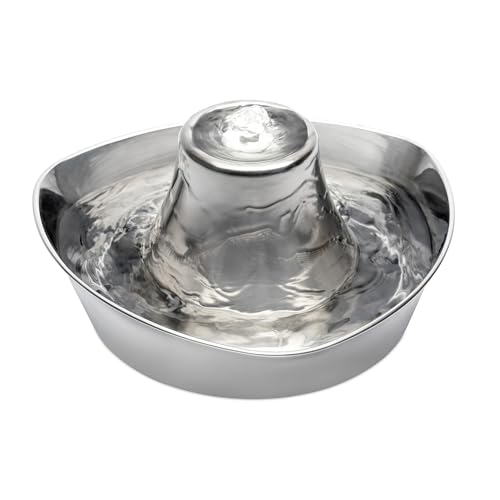 PetSafe Edelstahl-Trinkbrunnen Seaside, Sauberes Trinkwasser für Katzen und Hunde, Leiser Betrieb, 1,8 L Wasserkapazität, Silber von PetSafe