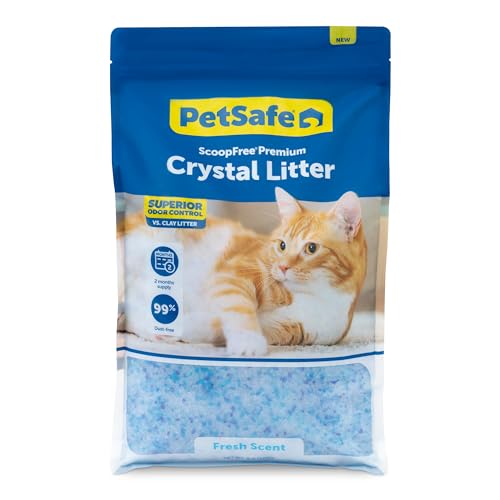 PetSafe ScoopFree Premium Fresh Scent Kristallstreu, hervorragende Geruchskontrolle, absorbiert 5 x schneller, geringe Verfolgung für weniger Unordnung, hält bis zu 2 Monate, leicht parfümiert (3,6 kg von PetSafe