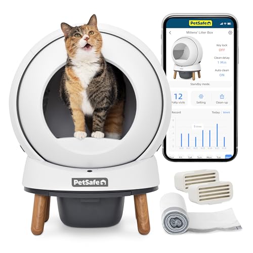 PetSafe ScoopFree SmartSpin Selbstreinigende Katzentoilette – Moderne Geruchskontrolle – App-gesteuert mit Gesundheitsüberwachung – Für Jede Streu geeignet – Bis zu 2 Wochen automatische Reinigung von PetSafe