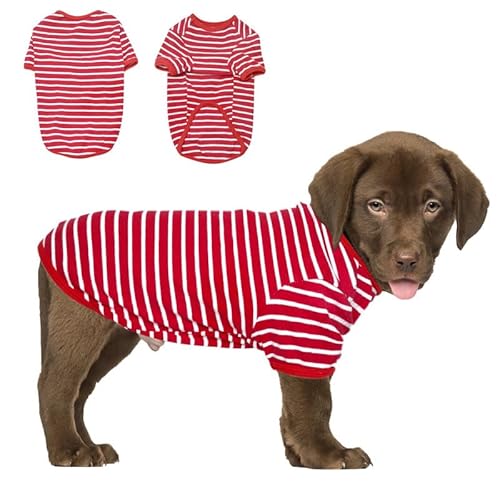 PetSmiler Hundepullover - Dünner Hundepullover Kleine Hunde Gestreifter Hundeshirts für Kleine Hund Katzen Shirt, Dehnbarer Pullover Hund Hundepulli Chihuahua Französische Bulldogge (Rot L) von PetSmiler