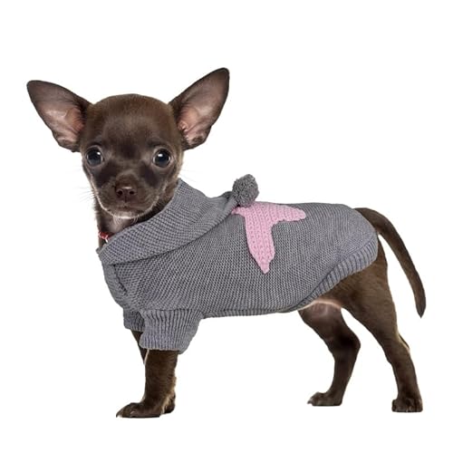 PetSmiler Hundepullover - Chihuahua Pullover Hundepullover mit Kapuze Hunde Pullover Kleine Hund, Hundepulli Winter Hundepullover Warm Strickpulli Hund 1,5-10 kg (Hellgrau M) von PetSmiler