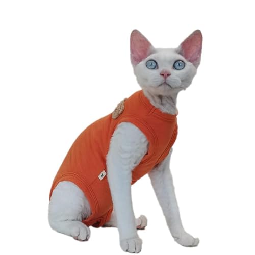 PetSmiler Katzenbody nach OP - Katzen Body Sphynx Katze Kleidung Dehnbare Katzenbody nach OP Kastration, Katzen Pullover mit Bauchschutz Tshirt für Katzen Operation, Kastrationsbody Orange XL von PetSmiler