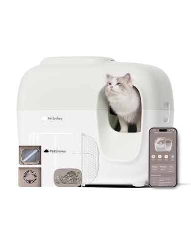 PetSnowy (2024 Premium Version mit Mini Mesh) Snow+ Selbstreinigende automatische Katzentoilette mit Zero Odor TiO2-System Automatische Katzentoilette Selbstreinigung für 1,5-9,1 kg von PetSnowy