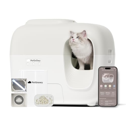Snow+ Katzenklo Selbstreinigend, Selbstreinigende Katzentoilette mit TiO2 Geruchsfrei/App-Steuerung/Sensoren, automatisches Katzenklo, elektrisches Katzentoilette XXL für Katzen mit 1,5-9 kg|Milchweiß von PetSnowy