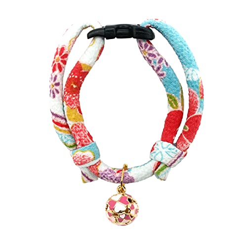 PetSoKoo Vierblättriges Kleeblatt-Katzenhalsband mit Glöckchen-Schnalle, japanisches Chirimen, niedliches Kätzchen-Halsband für Mädchen, Jungen, Katze von PetSoKoo