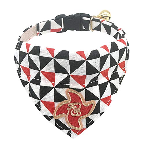 PetSoKoo Japan Ninja Bandana Katzenhalsband mit Glöckchen, 100 % Baumwolle, Windmühlen-Muster, niedliches Katzenhalsband für Mädchen, weich, Schwarz von PetSoKoo