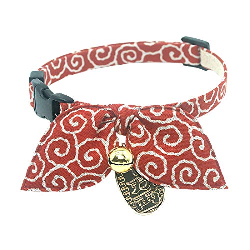 PetSoKoo Katzenhalsband mit Hasenohren, Schal und Fliege, mit Glocke und Münzanhänger. Einzigartiger orientalischer Stil. 100 % Baumwolle. Sicherheitsverschluss mit Schnalle, klein von PetSoKoo