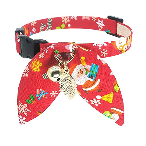 PetSoKoo Weihnachtliches Katzenhalsband mit Hasenohren Schleife, Urlaubsfliege, Sicherheitsschnalle, niedliches Kätzchenhalsband für Mädchen, Jungen, Männer, Frauen, Katzen, rot von PetSoKoo