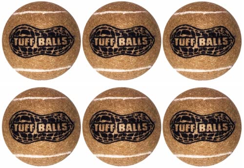 PetSport Peanut Butter Tuff Ball Hundespielzeug, 6 Stück, mittelgroß, 6,3 cm, haustiersicherer Filz und langlebige Gummi-Tennisbälle, zum Apportieren, Chuck oder Werfen im Hundepark, passend für von PetSport