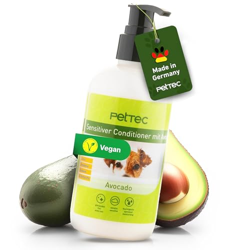 PetTec® - Conditioner für Hunde mit Avocadoöl Essenz 250ml Pumpflasche -Hundeconditioner pH neutral (7) für alle Hunderassen - Fellpflege Hund Paraben-, Silikon- & Duftstofffrei - Spülung Fell vegan von PetTec