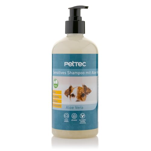 PetTec® - Hundeshampoo sensitiv mit Aloe Vera 500ml Pumpflasche - pH neutrales (7) & rückfettendes Shampoo für alle Hunderassen - Fellpflege Hund Paraben-, Silikon- & Duftstofffrei - Dog shampoo vegan von PetTec