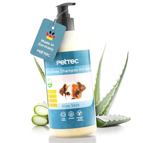 PetTec® - Hundeshampoo sensitiv mit Aloe Vera 500ml Pumpflasche - pH neutrales (7) & rückfettendes Shampoo für alle Hunderassen - Fellpflege Hund Paraben-, Silikon- & Duftstofffrei - Dog shampoo vegan von PetTec