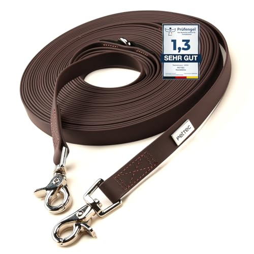 PetTec Hundeleine 2m Führleine für Hunde bis 60kg, leichte Trainingsleine/Ausbildungsleine/Trekkingleine verstellbar aus TRIOFLEX (ähnl. Biothane), wasserabweisend, Dog Lead (Braun) von PetTec