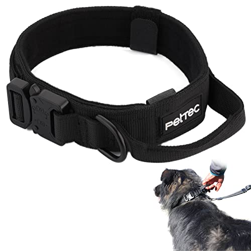 PetTec Hundehalsband aus Neopren & Nylon, Halsband mit Griff für kleine & große Hunde weich gepolstert (S-XL), äußerst robust & wasserabweisend, verstellbar, Set Halsband & Schleppleine von PetTec