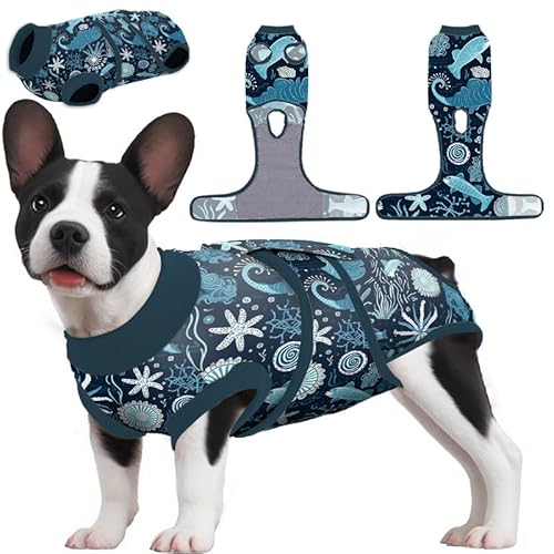 PetWarm Spay Recovery Suit für Hündinnen, Hunde-Genesungsanzug, chirurgische Genesung, eng anliegender Anzug für Bauchwunden, Hautkrankheiten, Hundebody, Meerestiermuster, Blau, Größe 2XL von PetWarm