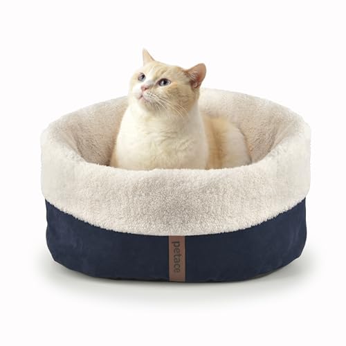 Petace selbst wärmende Katzenbett, 45x35cm Anti-Rutsch weiche Runde thermische Haustier Kissen Bett für Kätzchen & kleine Welpen, blau von Petace