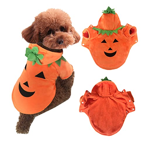 Petalum Hallowenn Hundemantel Kostüm Kürbis Hundepullover Cosplay Plüsch Hoodie Druckknopf für Hunde und Katze Orange L von Petalum