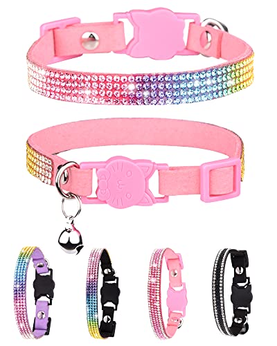 Petank Breakaway Katzenhalsbänder für Mädchen Katzen, Bling Kätzchen Halsband mit Glocke, Niedliches Katzenhalsband mit Glöckchen, Rosa Katzenhalsband, Strass Katzenhalsband.(Rosa) von Petank