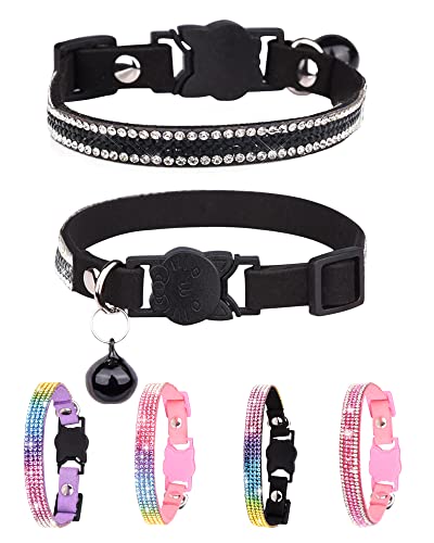 Petank Breakaway Katzenhalsbänder für Mädchen Katzen, Bling Kätzchen Halsband mit Glocke, Niedliches Katzenhalsband mit Glöckchen, Rosa Katzenhalsband, Strass Katzenhalsband.(Schwarz1) von Petank