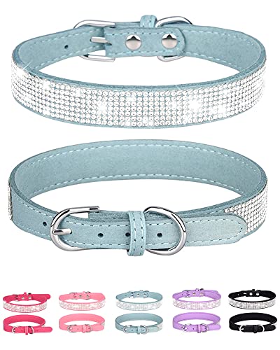 Petank Hundehalsband für kleine, mittelgroße und große Hunde, kleines Hundehalsband für Hündinnen, glitzerndes Mädchen Hundehalsbänder, rosa Hundehalsband, Strass Welpenhalsbänder (L, Hellblau) von Petank