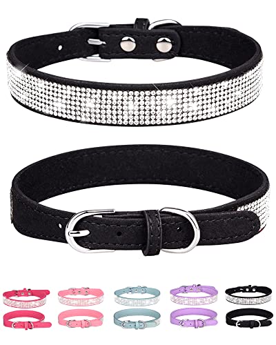 Petank Hundehalsband für kleine, mittelgroße und große Hunde, kleines Hundehalsband für Hündinnen, glitzerndes Mädchen Hundehalsbänder, rosa Hundehalsband, Strass Welpenhalsbänder (L, Schwarz) von Petank