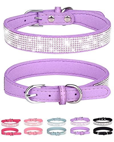 Petank Hundehalsband für kleine, mittelgroße und große Hunde, kleines Hundehalsband für Hündinnen, glitzerndes Mädchen Hundehalsbänder, rosa Hundehalsband, Strass Welpenhalsbänder (XS, Lila) von Petank