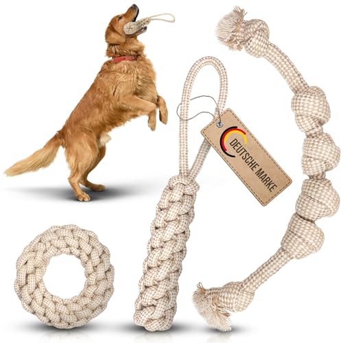 Petaureus Premium Hundespielzeug Große Hunde Set: Robustes Welpenspielzeug aus Baumwolle & Hanf - Ideal für mittlere bis große Hunde & aktive Welpen von Petaureus