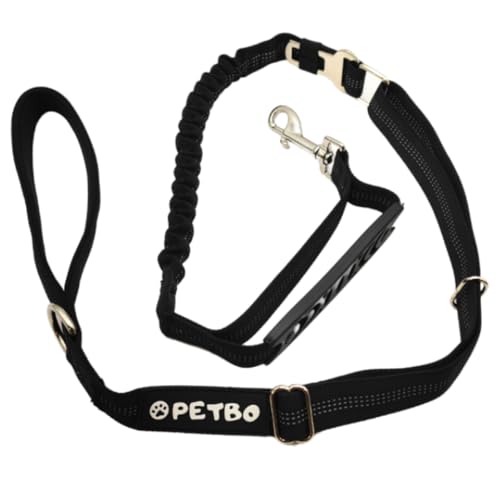 Petbo® Bungee Hundeleine mit integriertem Kurzführer reflektierende Leine mit gepolsterter Handschlaufe 1,3m – 1,55m Führleine Schwarz für Große und Mittelgroße Hunde von Petbo