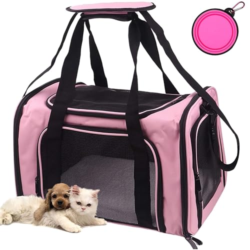 Petbuy Haustier-Tragetasche für Hunde und Katzen, tragbar, faltbar, Stoff, für kleine Hunde, für Welpen, Kuriertasche, für Fluggesellschaften zugelassen, atmungsaktiv und langlebig, Pink von Petbuy