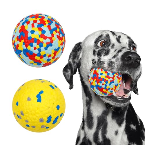 Petbuy Langlebige Hundebälle für aggressive Kauer, unzerstörbare Hüpfbälle zum Fangen und Apportieren, langlebig, solides Tennisball-Spielzeug für große, mittelgroße Hunde, 7,6 cm, Gelb, 2 Stück von Petbuy