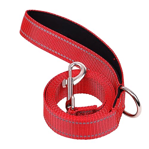 Petbuy Doppelseitige, reflektierende Hundeleine für große, mittelgroße und kleine Hunde, starke und langlebige Haustier-Nylon-Leinen mit weich gepolstertem Griff, Welpenleine mit D-Ring, Rot, 2,5 cm x von Petbuy