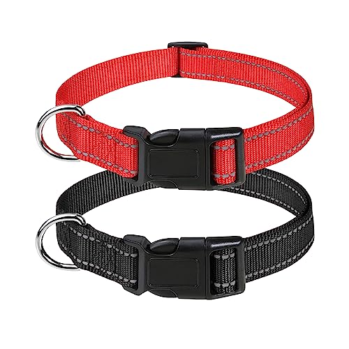 Petbuy Reflektierendes Nylon-Hundehalsband, mit Schnellverschluss-Schnalle, verstellbar, Sicherheits-Nylon-Halsbänder für kleine, mittelgroße und große Hunde, Größe S: Breite 1,9 cm, Halsumfang 30,5 von Petbuy