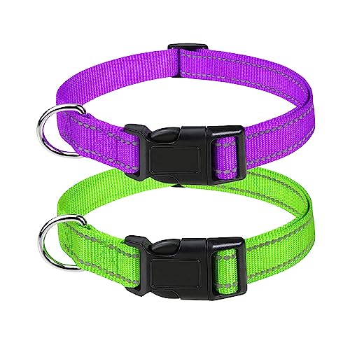 Petbuy Reflektierendes Nylon-Hundehalsband, mit Schnellverschluss-Schnalle, verstellbare Sicherheits-Nylon-Halsbänder für kleine, mittelgroße und große Hunde (Größe S: Breite 1,9 cm, Halsumfang 30,5 von Petbuy