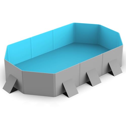 Peteast Foldable Dog Pool mit robusten runden Design, Durable 71" Lx39 Bx12 D Extra große tragbare Pet Bathtub mit verstärkten Seitenwänden für Stabilität (Blue & Grau) von Peteast