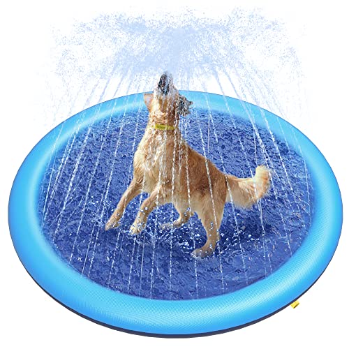 Peteast Hundepool für Große & Kleine Hunde & Kinder 51" Faltbarer Splash Sprinkler Pad, 0.58 mm Verdickt Anti-Rutsch Hunde Wasserspielzeug, Umweltfreundlich Langlebig Planschbecken Hund von Peteast