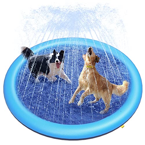 Peteast Hundepool für Große & Kleine Hunde & Kinder 59" Faltbarer Splash Sprinkler Pad, 0.58mm Verdickt Anti-Rutsch Hunde Wasserspielzeug, Umweltfreundlich Langlebig von Peteast