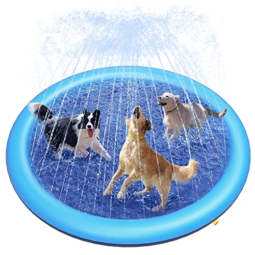 Peteast Hundepool für Große & Kleine Hunde & Kinder 67" Faltbarer Splash Sprinkler Pad, 0.58mm Verdickt Anti-Rutsch Hunde Wasserspielzeug, Umweltfreundlich Langlebig Planschbecken Hund von Peteast