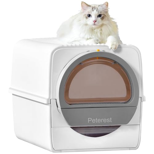 Peterest Große selbstreinigende Katzentoilette für mehrere Katzen, halbautomatische Kitty Katzentoilette mit Deckel, NoSmell Pull and Scoop Katzentoilette Selbstreinigung von Peterest