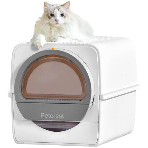 Peterest Große selbstreinigende Katzentoilette für mehrere Katzen, zum Ziehen und Schaufeln, halbautomatisch, geruchlose Katzentoiletten mit Deckel, inklusive 2 kg Katzenstreu von Peterest