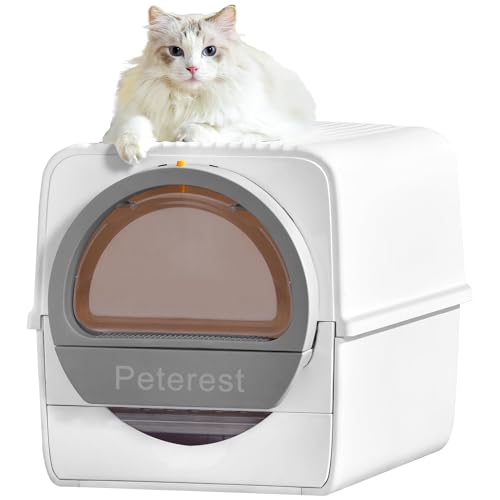 Peterest Große selbstreinigende Katzentoilette für mehrere Katzen, zum Ziehen und Schaufeln, halbautomatisch, geruchlose Katzentoiletten mit Deckel, inklusive 2 kg Katzenstreu von Peterest