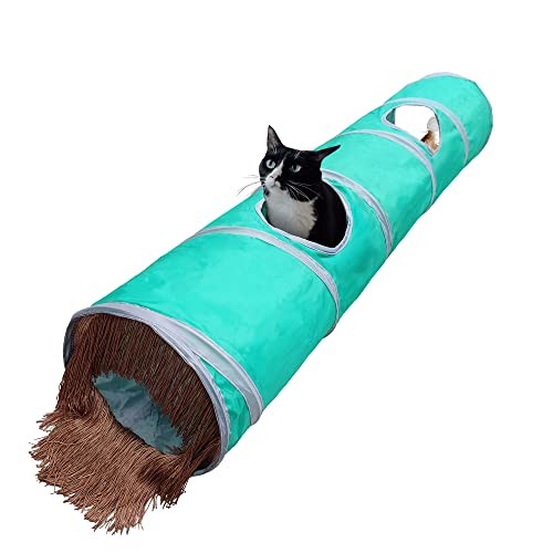 Petest Katzentunnel für Indoor Katze Faltbare Katzenspielröhre mit Spielball und Fransen, Interaktiver Haustier Crinkle Tunnel für Kätzchen, Kaninchen, Frettchen, Länge 119.4 cm, Durchmesser 24.6 cm von Petest