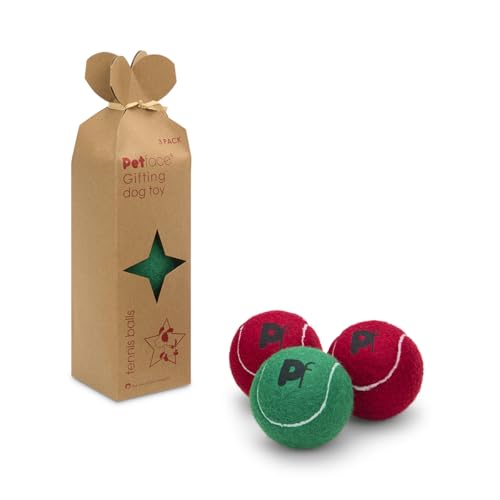 Petface Quietschende Tennisbälle für Hunde in Weihnachts-Kraftbox (3 Stück) von Petface