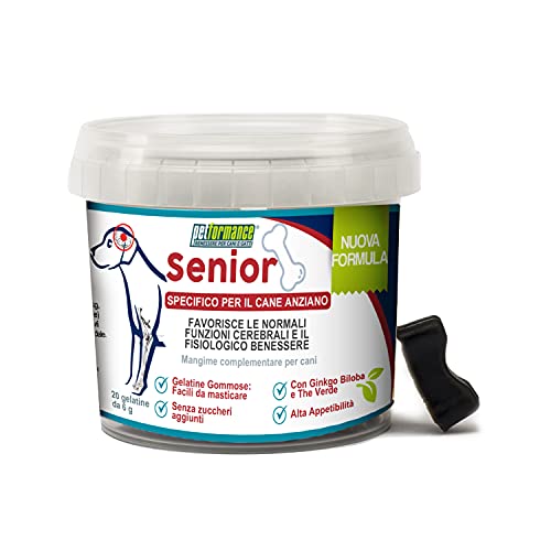 PETFORMANCE BENESSERE PER CANI E GATTI Senior – Ergänzungsfuttermittel für Hunde aus gummiartigen Gelatinen – hohe Anfälligkeit, ohne Zuckerzusatz – 1 Dose mit 20 Gelees PETFORMANCE BENESSERE PER CANI E GATTI Senior – Ergänzungsfuttermittel für Hunde aus gummiartigen Gelatinen – hohe Anfälligkeit, ohne Zuckerzusatz – 1 Dose mit 20 Gelees von Petformance
