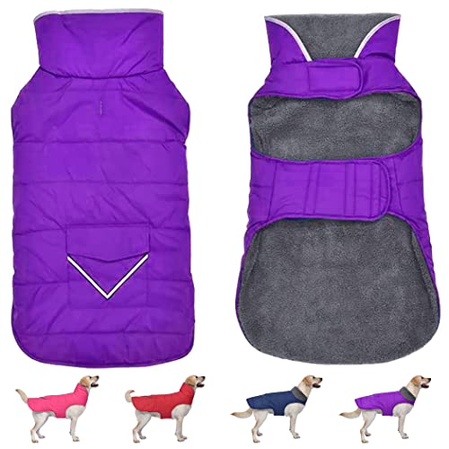 Hund Wintermantel, Hundejacke mit Tasche und Reflektierendem Streifen, Welpenkleidung Warme Haustier Winterweste für Kleine Mittlere Extra Große Hunde Haustier (Lila, 2XL) von Petglad